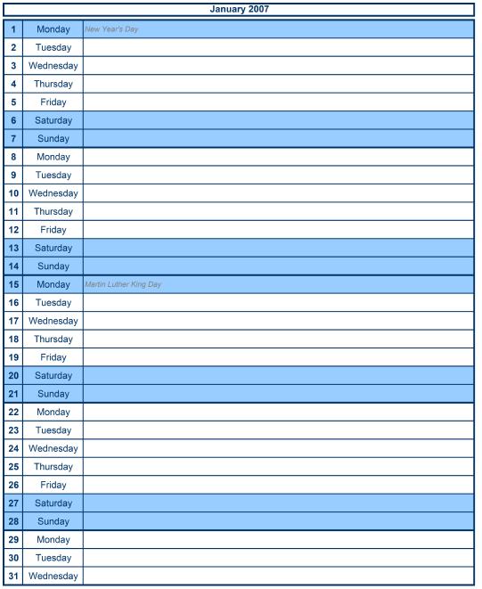 OfficeHelp Template (00046) Calendar Templates 2007 with Holidays