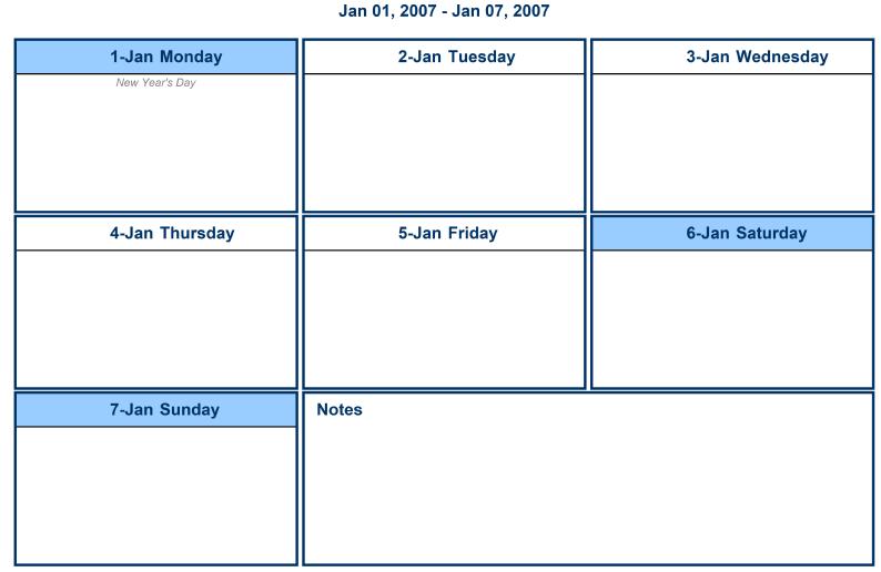 blank weekly planner template. Weekly calendar lank and
