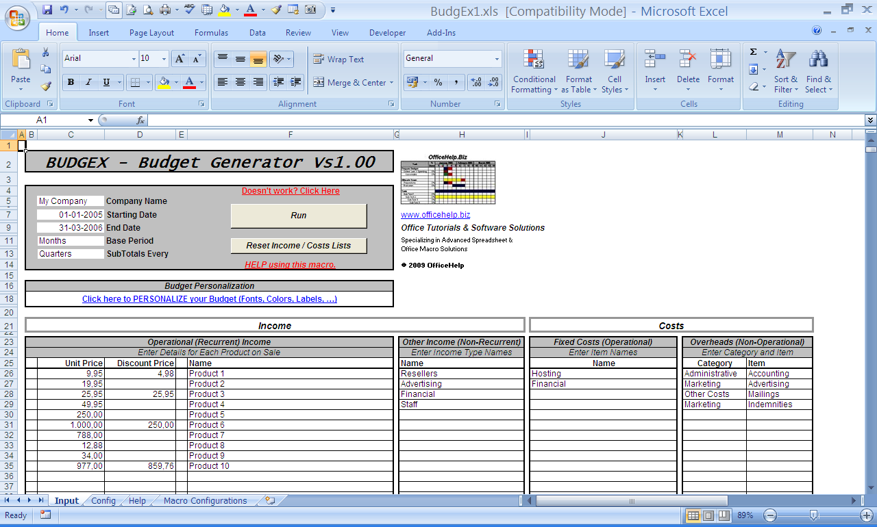 Budget Template Microsoft Office