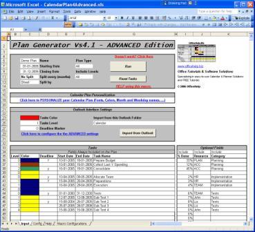 Calendar Plan Generator Input File Screen Shot