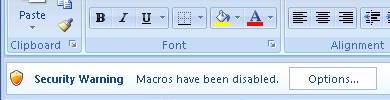 Office 2007 Warning Message and Button