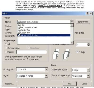 Selecting the PDF Printer on the Printer Dialog