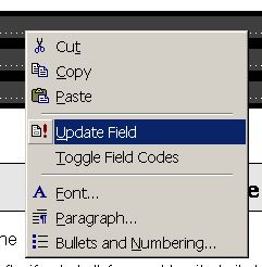 Table of Contents Context Menu