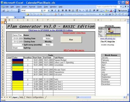 Calendar Plan Generator Input File Screen Shot